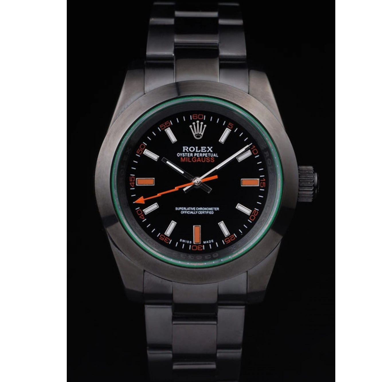 Aaa replica watch Green Pro-Hunter Milgauss Saphire Rolex Dial Tinted Black 0519